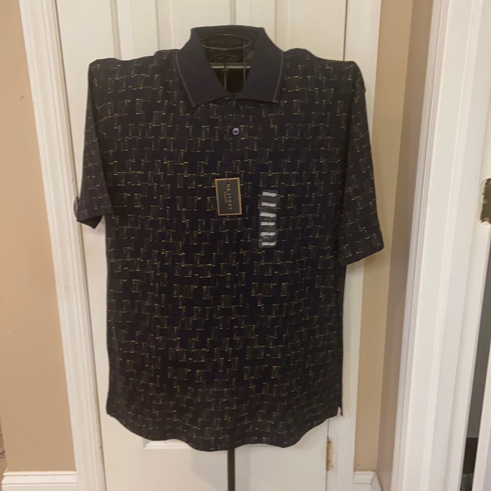 NWT M.E. Sport Collection Size XXL Short Sleeve Polo Navy Gold Green Brown